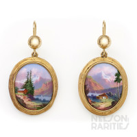 Swiss Enamel and Gold Earrings