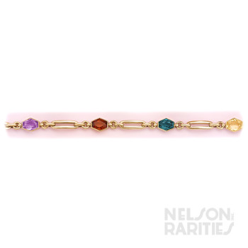 Fancy-Cut Tourmaline, Amethyst, Citrine, Quartz and Gold Bracelet