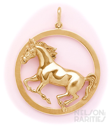 Gold Horse in Circle Pendant