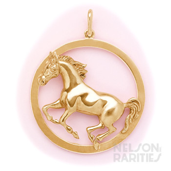 Gold Horse in Circle Pendant