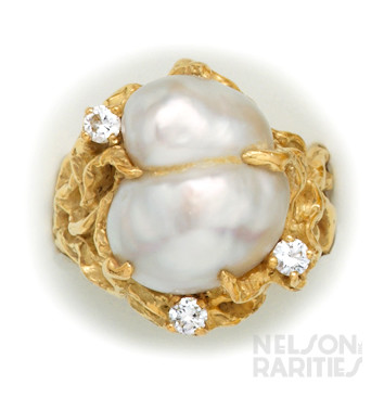 Baroque Pearl, Diamond and Gold Ring