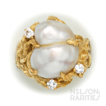 Baroque Pearl, Diamond and Gold Ring