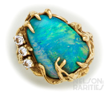 Black Opal, Diamond and Gold Ring