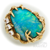 Black Opal, Diamond and Gold Ring