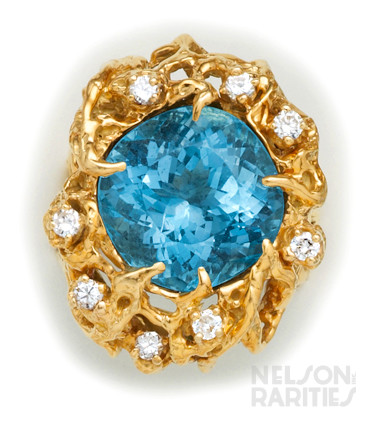 Aquamarine, Diamond and Gold Ring