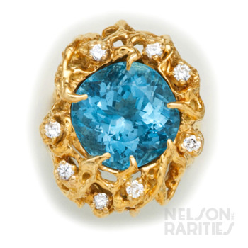 Aquamarine, Diamond and Gold Ring