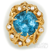 Aquamarine, Diamond and Gold Ring