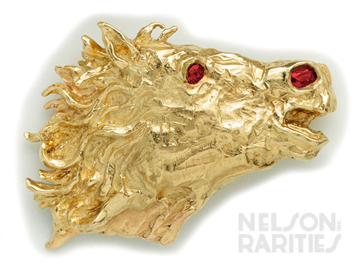 Burma Ruby, Spinel and Gold Horse Head  Brooch/Pendant