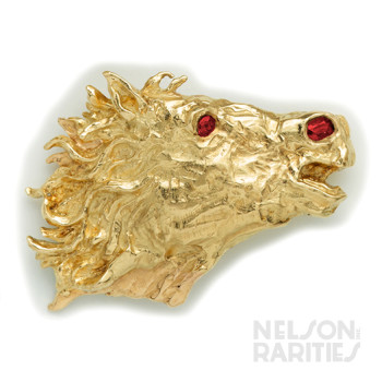 Burma Ruby, Spinel and Gold Horse Head  Brooch/Pendant