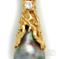 Baroque Grey Pearl, Diamond and Gold Pendant