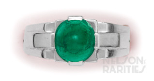 Sugarloaf-Cut Emerald and Platinum Ring