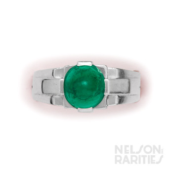 Sugarloaf-Cut Emerald and Platinum Ring