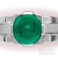 Sugarloaf-Cut Emerald and Platinum Ring