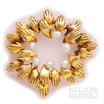 Pearl and Gold “Hands” Brooch