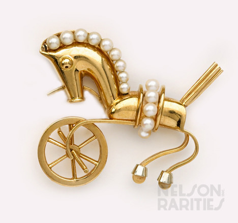 Gold and Pearl Hobbyhorse Brooch