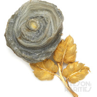 Geode and Carved Gold Flower Brooch