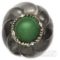 Cabochon-Cut Jade, Carved Rock Crystal and Gold Ring