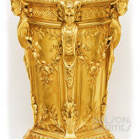 Magnificent Carved Gold Vase with Rococo Horned Figures and Swags of Leaves and Flowers