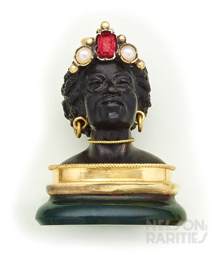 Bloodstone, Ruby, Pearl, Onyx and Gold Blackamoor Seal