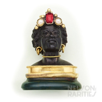 Bloodstone, Ruby, Pearl, Onyx and Gold Blackamoor Seal