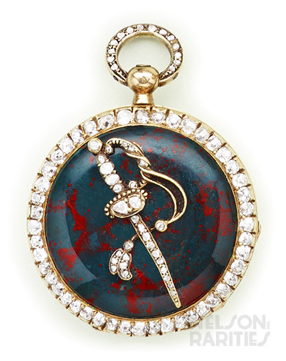 Bloodstone, Diamond, Gold and Silver Pendant Watch