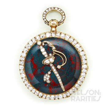 Bloodstone, Diamond, Gold and Silver Pendant Watch