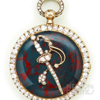 Bloodstone, Diamond, Gold and Silver Pendant Watch