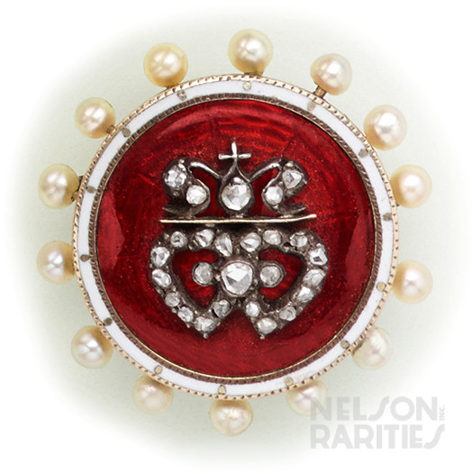 Jubilee Enamel, Diamond, Pearl, Gold and Silver Brooch