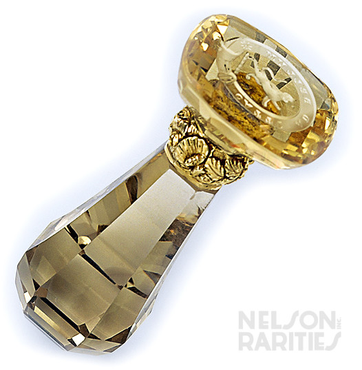 Carved Citrine Intaglio and Gold Hand Seal - “Catti ad bellum”