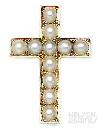 Natural Pearl and Gold Cross Pendant/Brooch