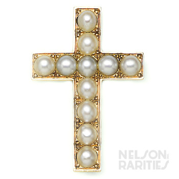 Natural Pearl and Gold Cross Pendant/Brooch