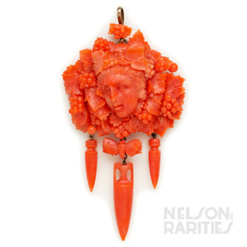 Carved Coral Cameo Pendant Brooch