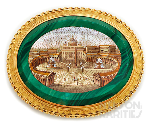 Micromosaic of Vatican, Malachite and  Gold Brooch