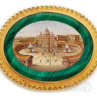 Micromosaic of Vatican, Malachite and  Gold Brooch