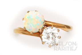 Diamond, Opal and Gold Bypass Ring
