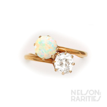 Diamond, Opal and Gold Bypass Ring