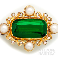 Green Tourmaline, Rose-Cut Diamond, Pearl  and Gold Brooch