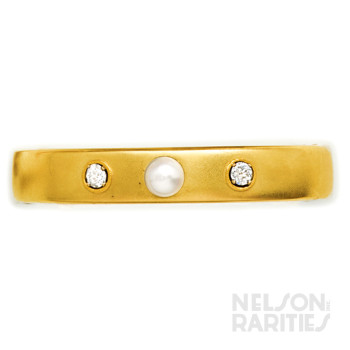 Diamond, Pearl and Gold Bangle Bracelet