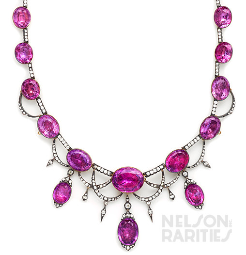 Georgian Amethyst, Diamond and Silver Festoon Necklace