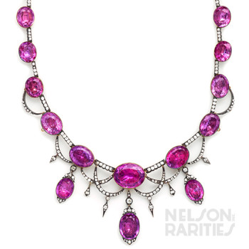 Georgian Amethyst, Diamond and Silver Festoon Necklace