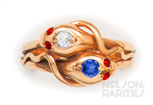 Sapphire, Diamond and Gold Snake Bypass Ring