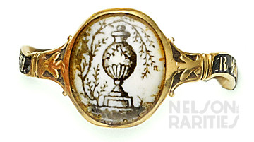 Georgian-Era, Painted Ivory, Enamel and Gold Memorial Ring Dated Nov. 29, 1774