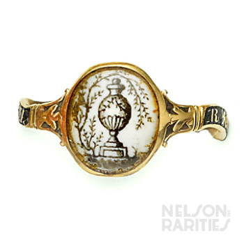 Georgian-Era, Painted Ivory, Enamel and Gold Memorial Ring Dated Nov. 29, 1774