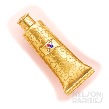 Ruby, Sapphire, Diamond and Gold Artist Paint Tube Brooch which also is a Perfume Flask
