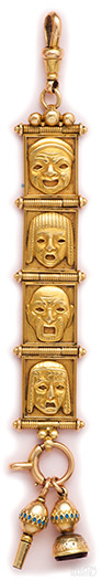 Gold Watch Fob of Ancient Theatrical Masks