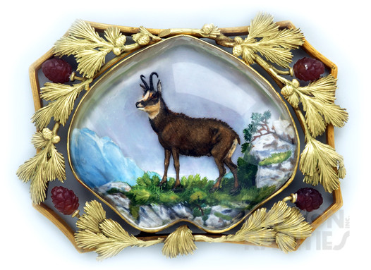 Reverse Crystal Intaglio of a Stag,  Carved Carnelian and Gold Buckle/Brooch