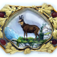 Reverse Crystal Intaglio of a Stag,  Carved Carnelian and Gold Buckle/Brooch