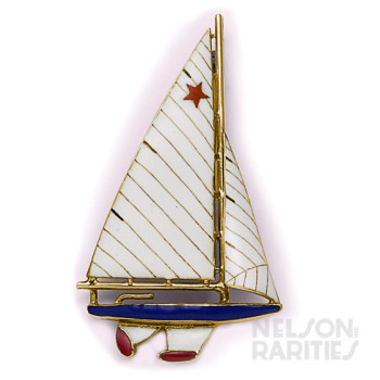 Enamel and Gold Sailboat Brooch