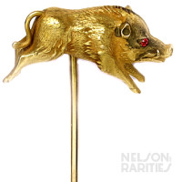 Carved Gold and Ruby Boar Stick Pin