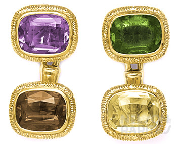 Cushion-Cut Tourmaline, Citrine, Amethyst, and Gold Cufflinks